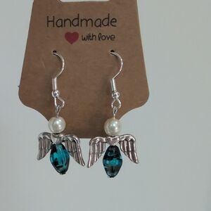 Handmade Sapphire Blue Czech Glass Angel Wing Earrings
